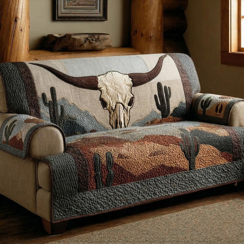 Rustic Ridge Bull Quilted Sofa Cover Natural Home Room Decor Best Home Decor Gifts - Tradiviet