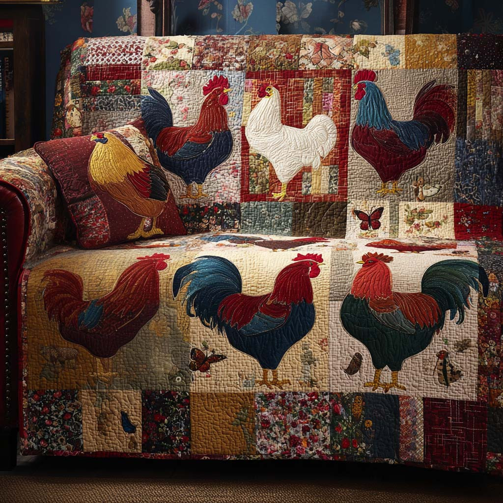 Rustic Rooster Pair Quilted Sofa Cover Furniture Covers For Sofas Chicken Gifts For Him Her - Tradiviet