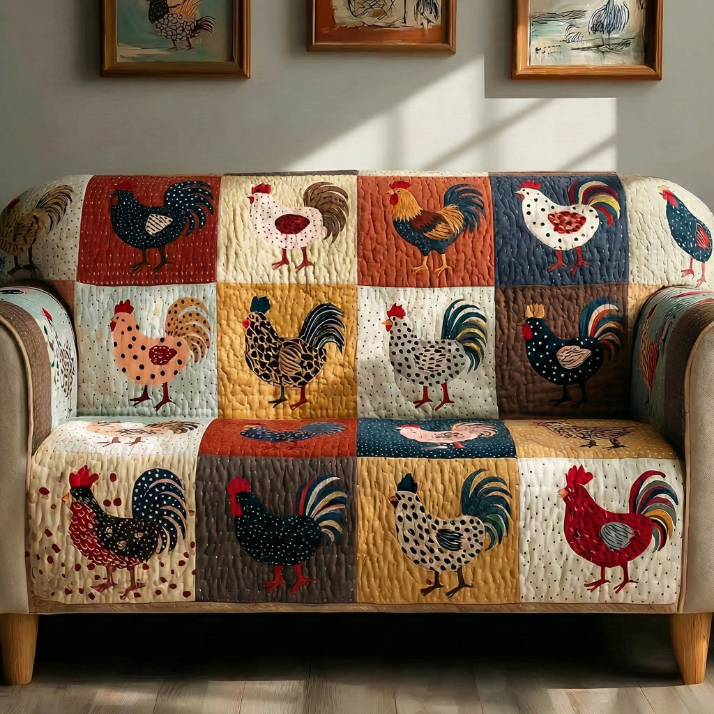 Rustic Rooster Quilted Sofa Cover Home Room Decor House Lover Gift Ideas - Tradiviet