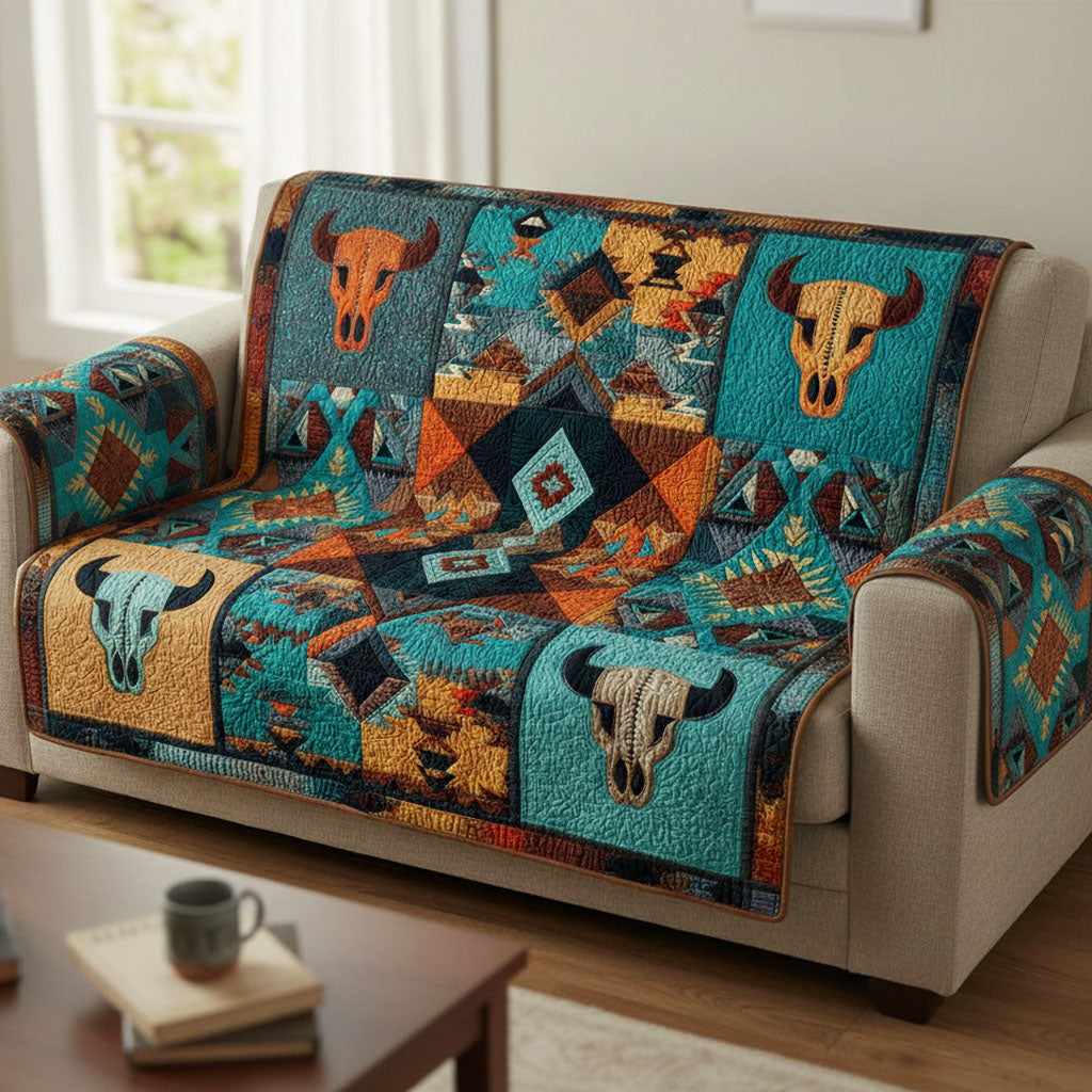 Rustic Skull Quilted Sofa Cover Modern Home Room Decor New Home Gift Ideas - Tradiviet
