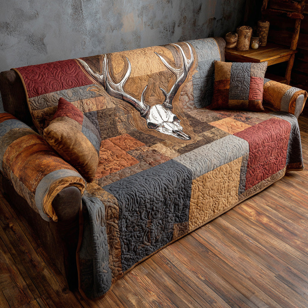 Rustic Skull Quilted Sofa Cover Neutral Home Room Decor Unique Home Decor Finds - Tradiviet