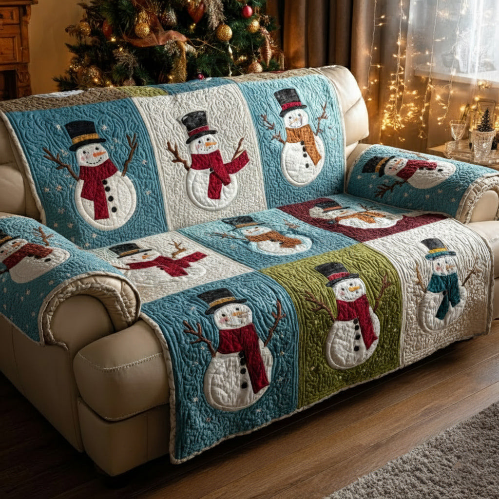 Rustic Snowman Warmth Quilted Sofa Cover Winter Living Room Decor Christmas Gifts For My Wife - Tradiviet