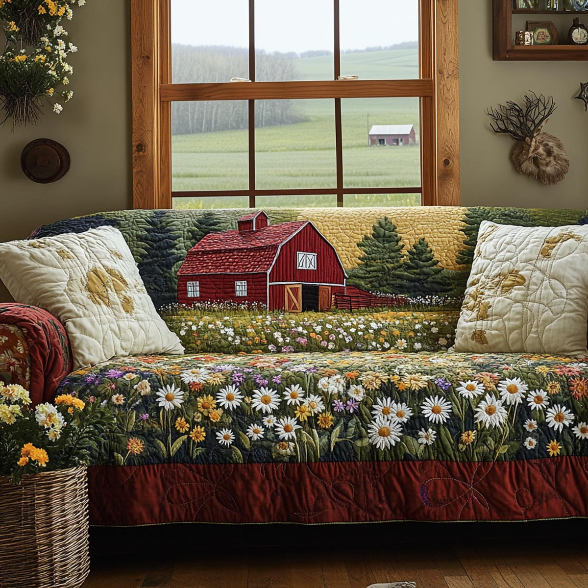 Rustic Spring Quilted Sofa Cover Couch Covers Farmer Xmas Gifts - Tradiviet