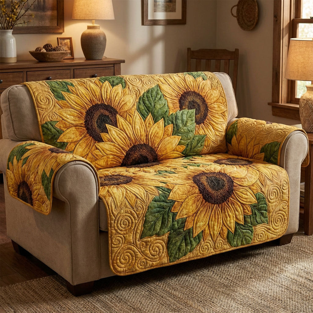 Rustic Sun Field Quilted Sofa Cover Indoor Decoration Sunflower Theme Gifts Merchandise - Tradiviet