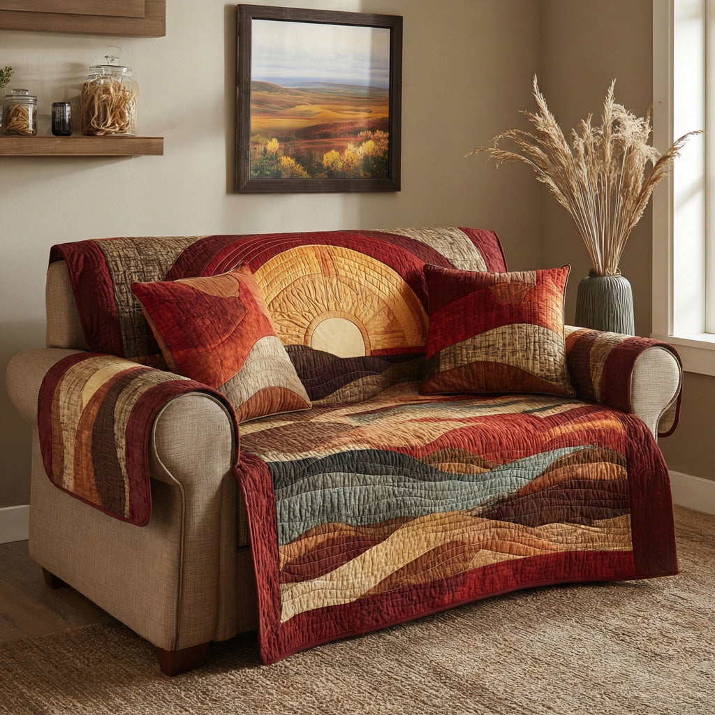 Rustic Sundown Quilted Sofa Cover Cozy Home Room Decor Gift For Sun Lover - Tradiviet