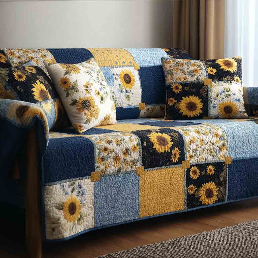 Rustic Sunshine Quilted Sofa Cover Sofa Cover Set Sunflower Gifts For Friends - Tradiviet