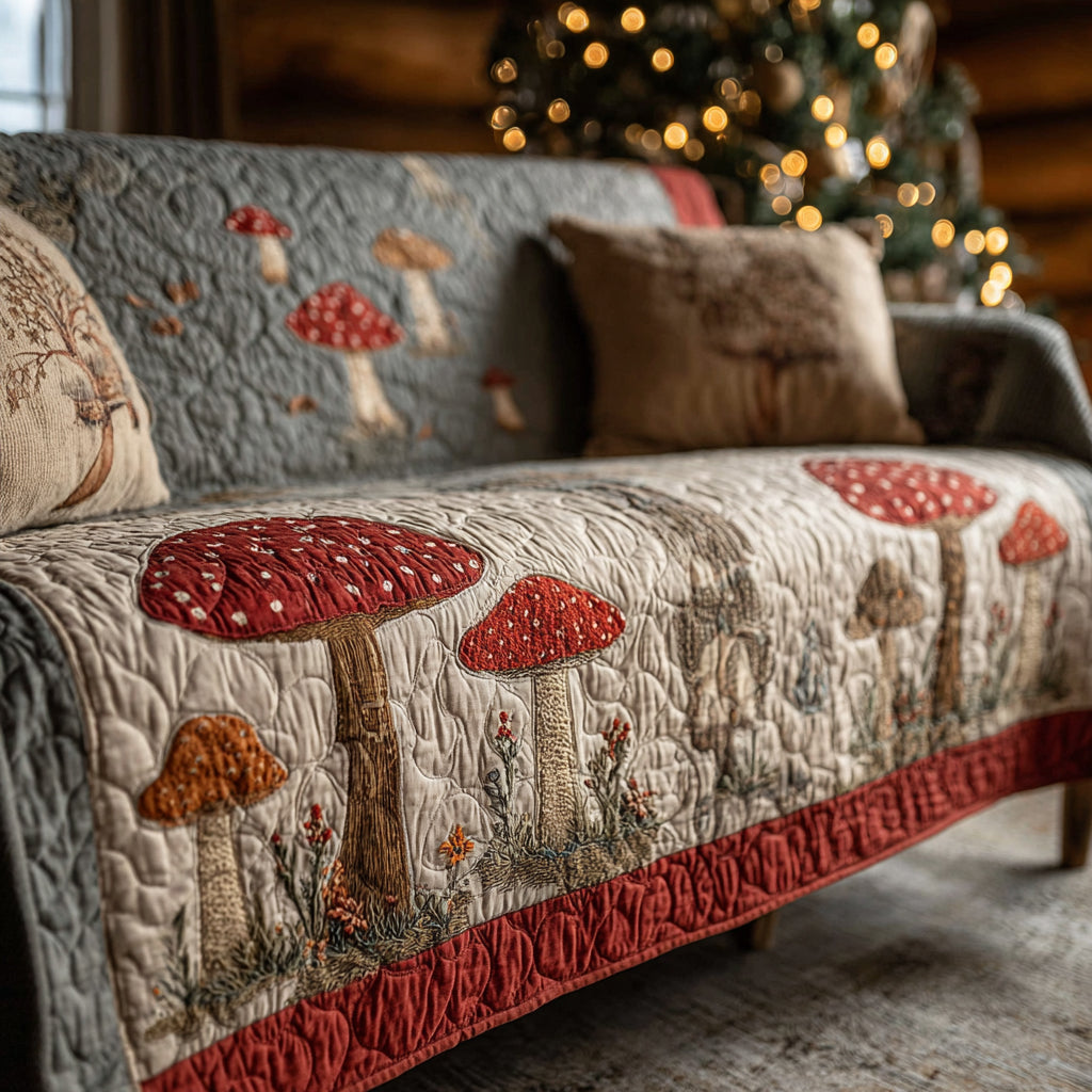 Rustic Toadstool Forest Quilted Sofa Cover Shelf Room Decor Great Housewarming Gift Ideas - Tradiviet