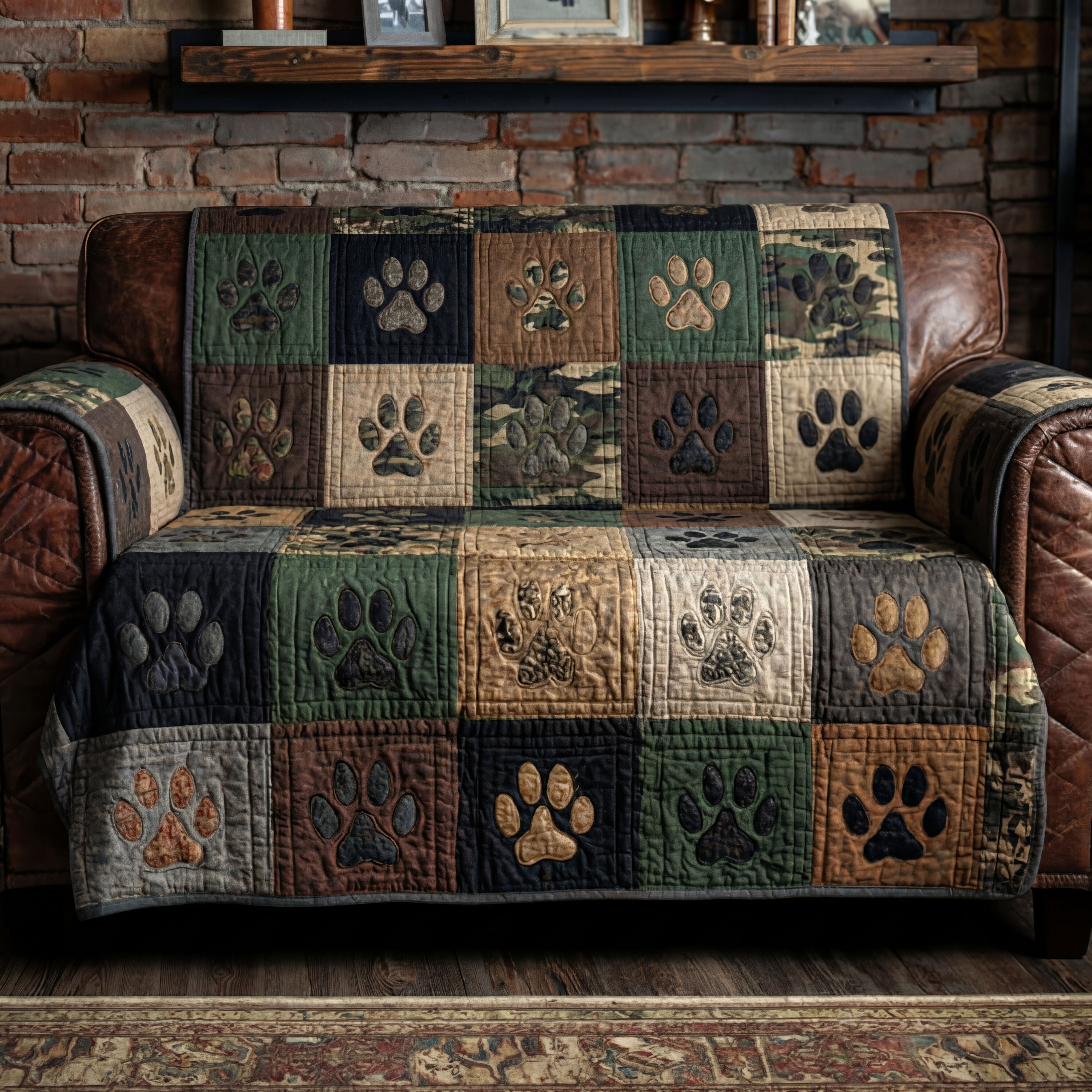 Rustic Trail Paw Quilted Sofa Cover Cozy Room Decor Unique Room Decor Gifts - Tradiviet