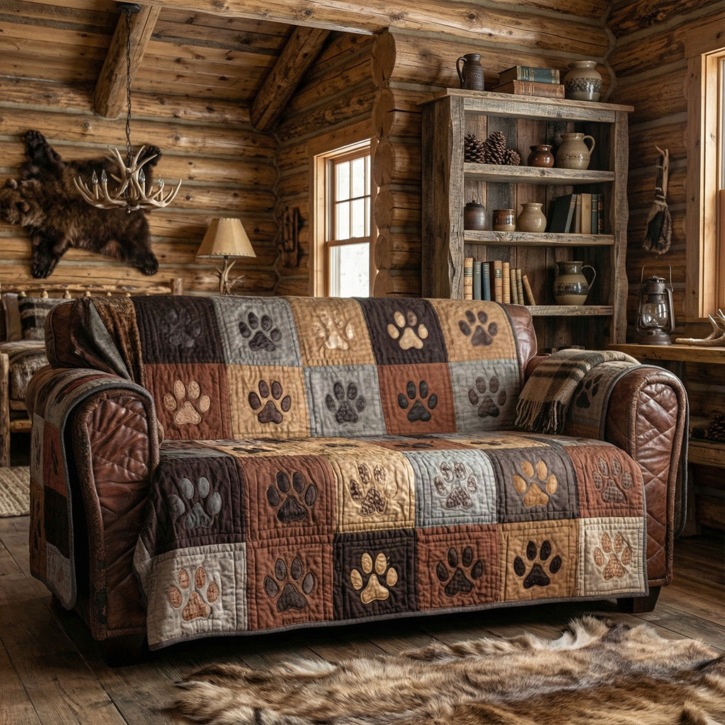 Rustic Trail Pawprints Quilted Sofa Cover Home Room Decor Best Room Decor Gifts - Tradiviet