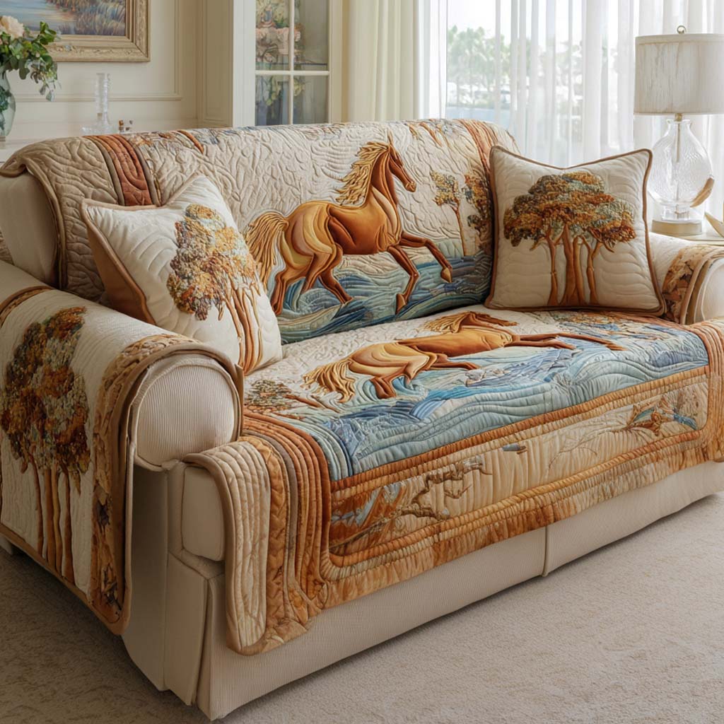 Rustic Trot Quilted Sofa Cover Trendy Home Style Cute Room Decor Gifts - Tradiviet