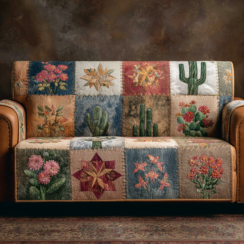 Rustic Wildflower Cactus Quilted Sofa Cover Room Decor For Home Trendy Room Decor Gifts - Tradiviet