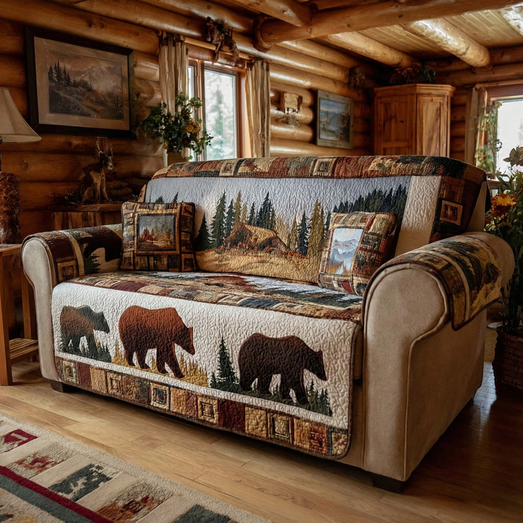 Rustic Wildlife Quilted Sofa Cover Cozy Home Room Decor Home Gifts For Him - Tradiviet