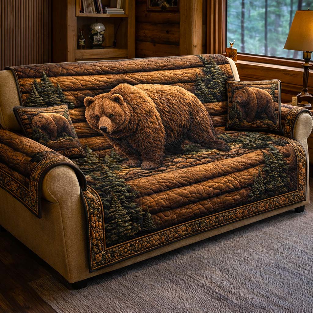 Rustic Wildlife Quilted Sofa Cover Wildlife Home Couch Cover Best Home Decor Gifts - Tradiviet