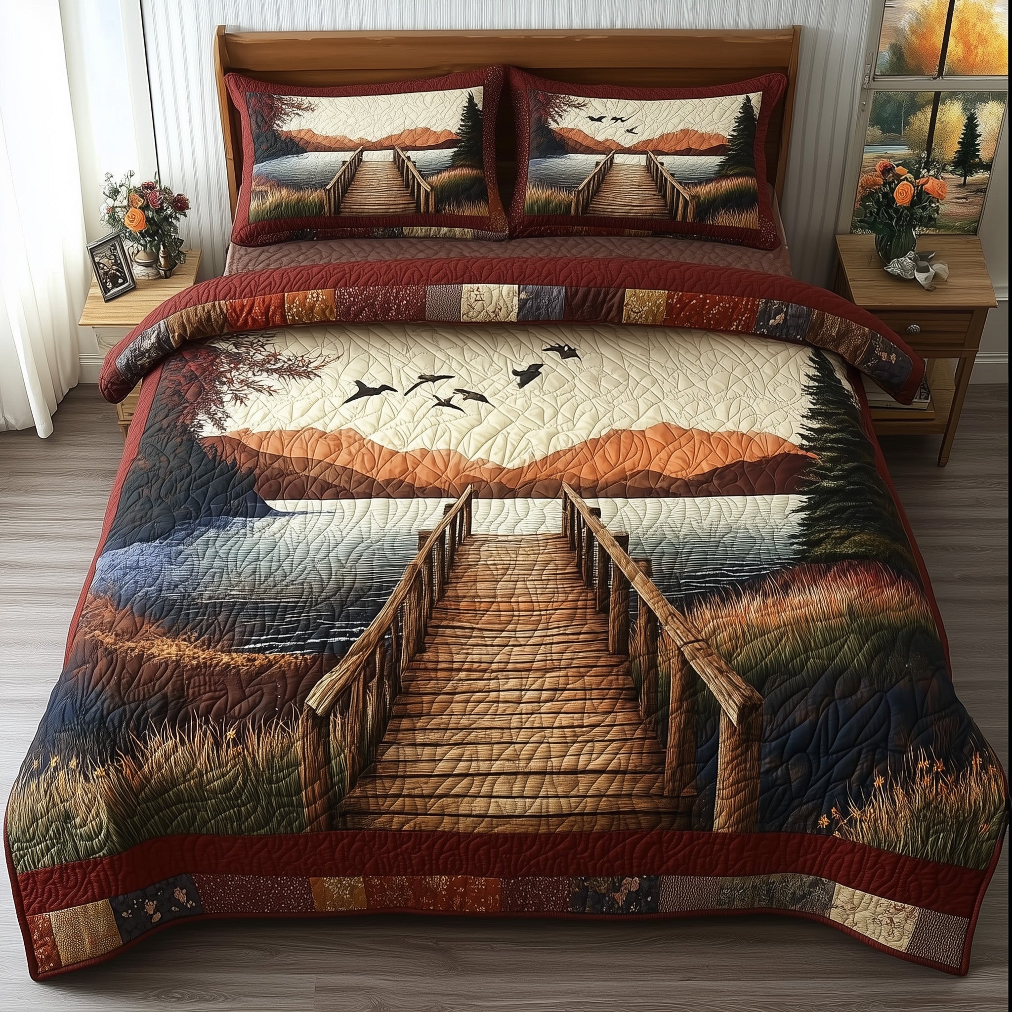 Rustic Wooden Dock Quilted Bedding Set Rustic Wooden Harmony Gift For Rustic Wooden - Tradiviet