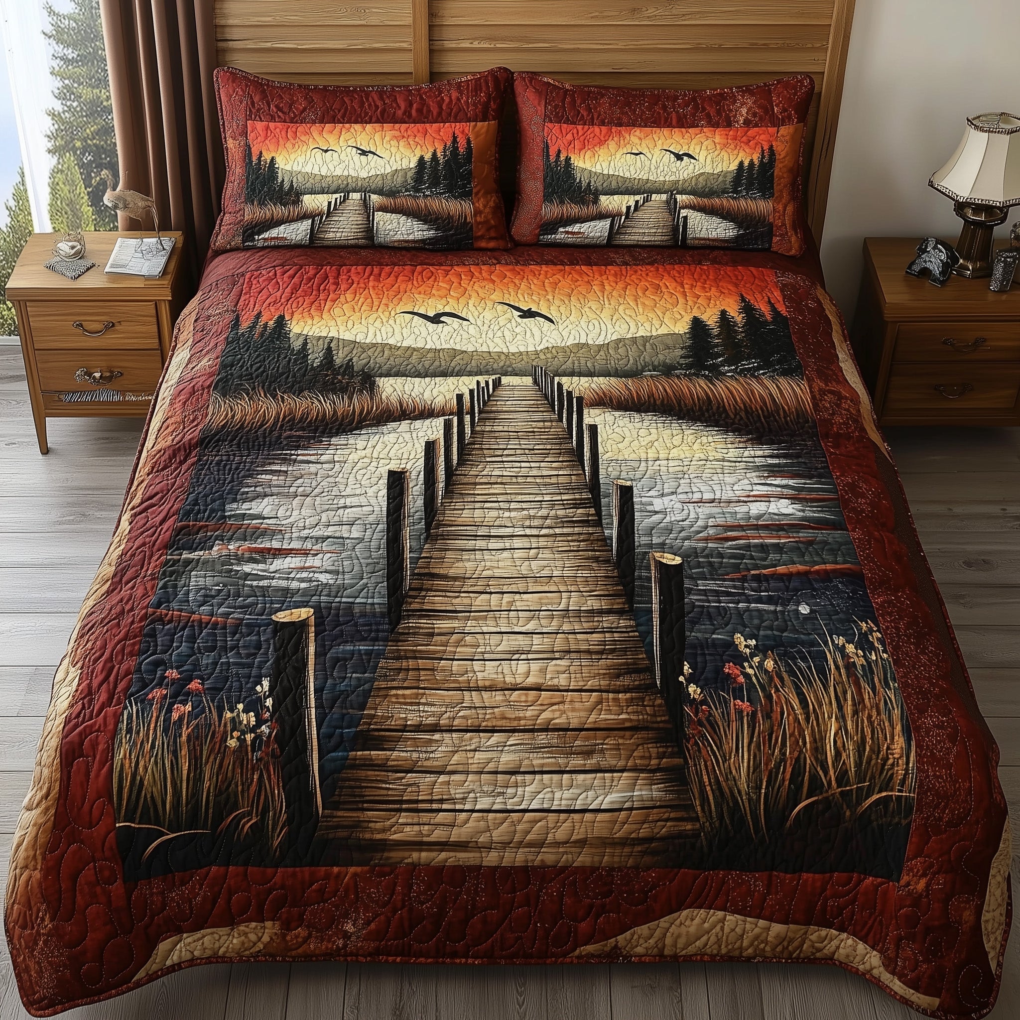 Rustic Wooden Dock Quilted Bedding Set Rustic Wooden Heritage Gift For Rustic - Tradiviet