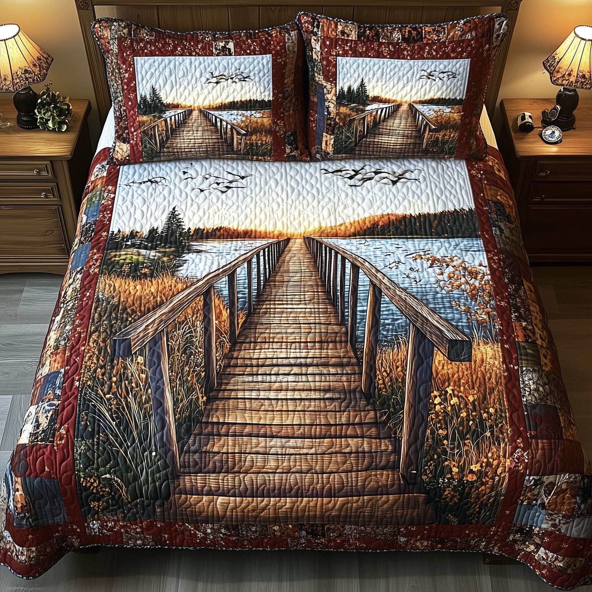 Rustic Wooden Dock Quilted Bedding Set Rustic Wooden View Gift For Wooden Dock - Tradiviet
