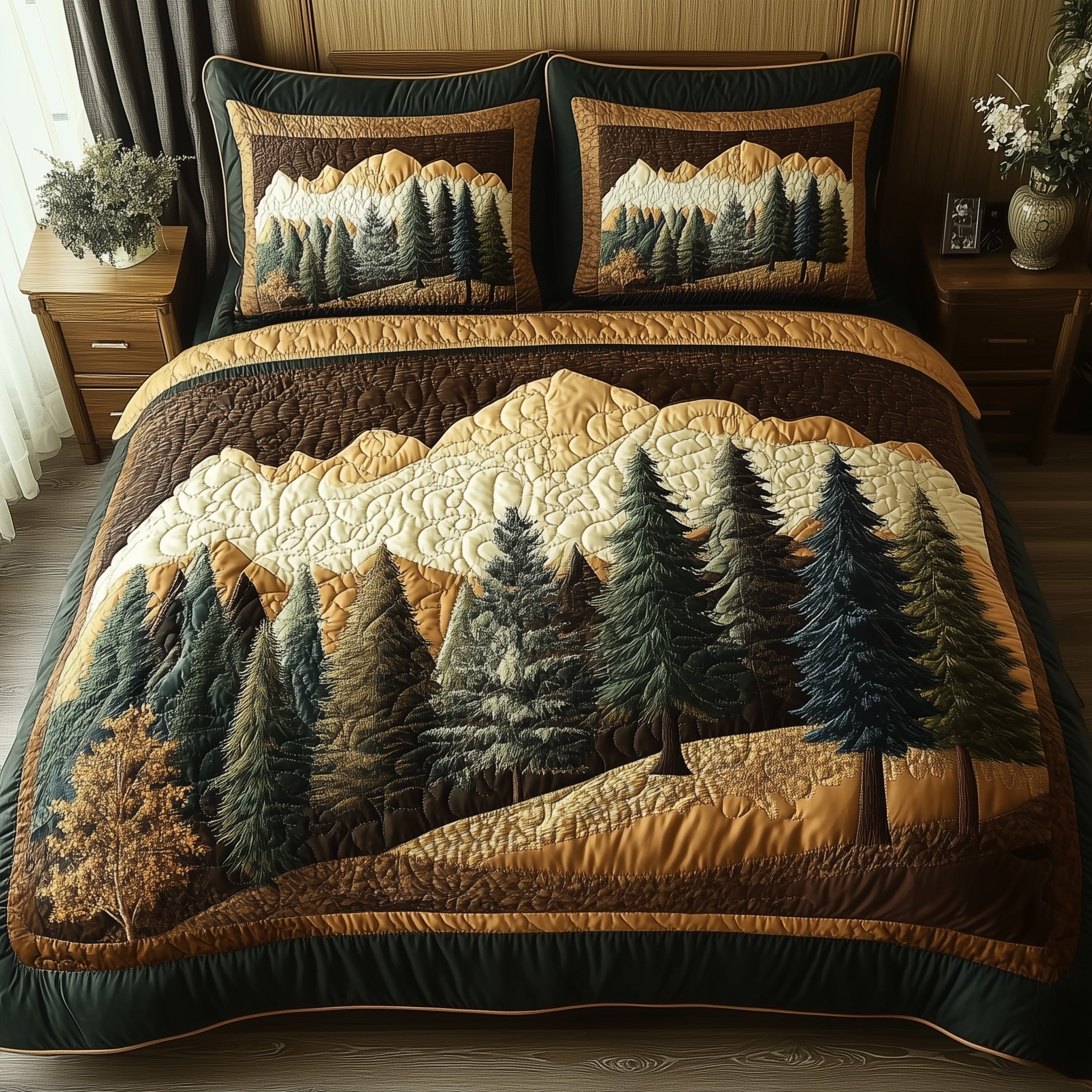 Rustic Woodland Quilted Bedding Set Rustic Woodland Coverlet Gift For Rustic Lovers - Tradiviet
