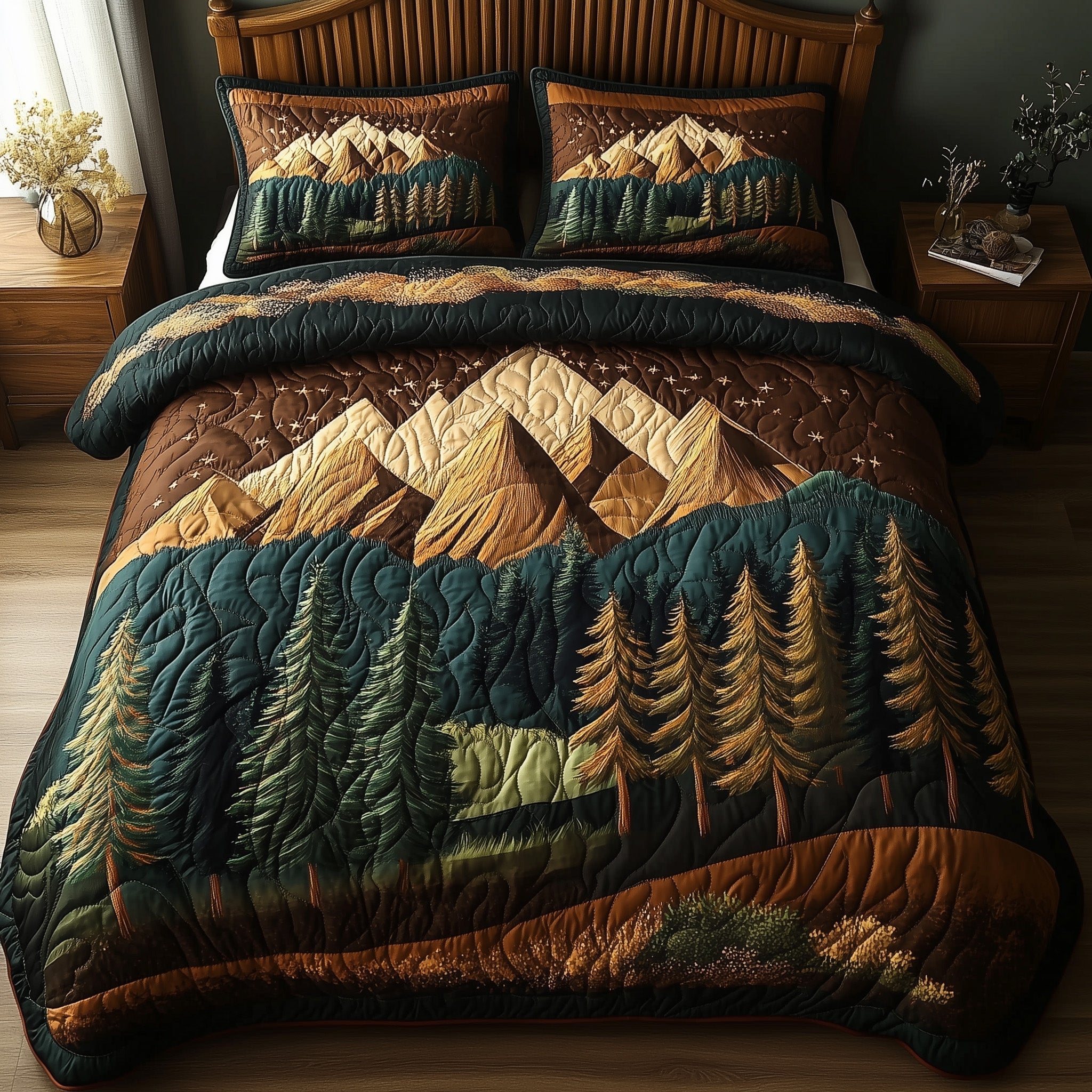 Rustic Woodland Quilted Bedding Set Rustic Woodland Festivity Gift For Woodland Lovers - Tradiviet