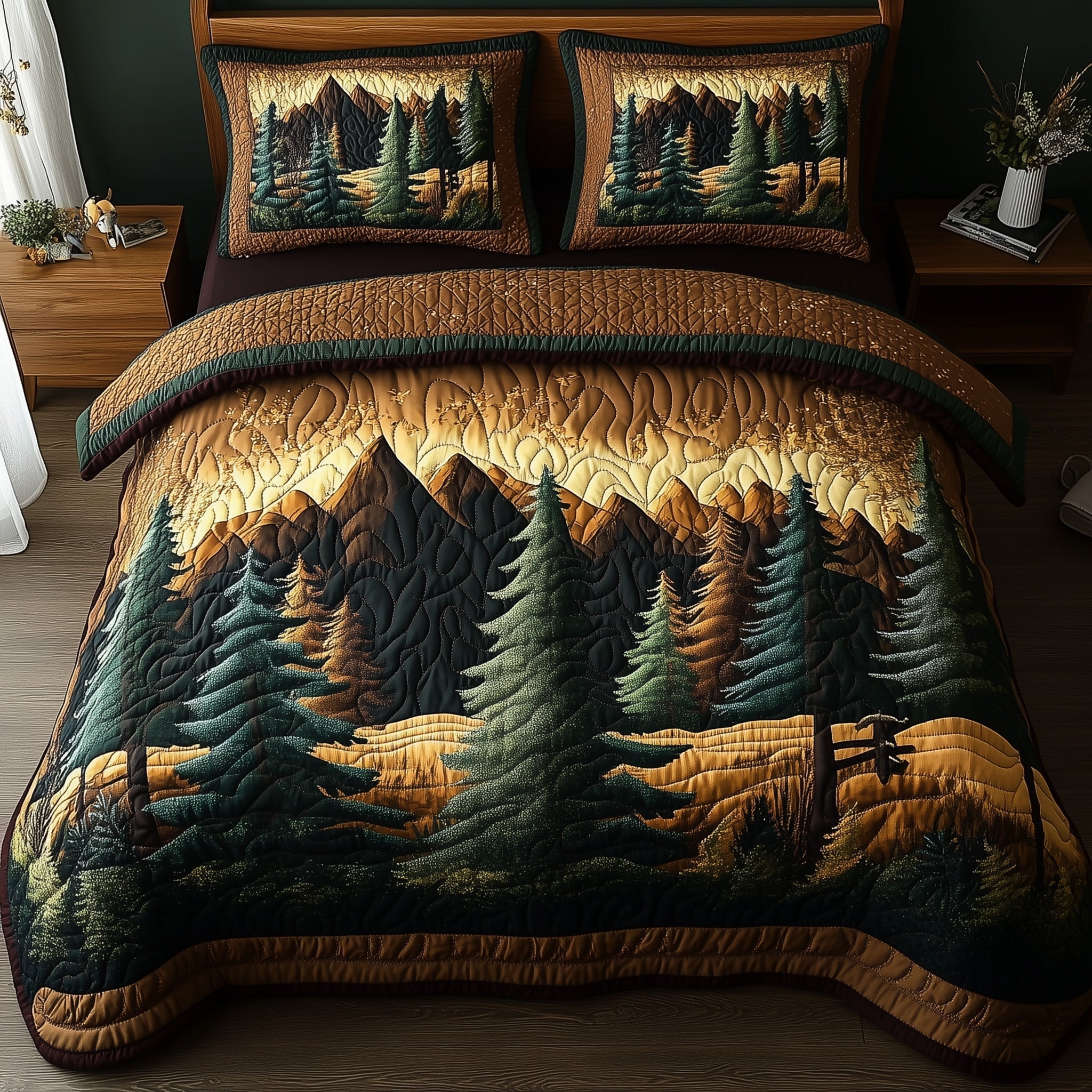Rustic Woodland Quilted Bedding Set Rustic Woodland Forest Gift For Rustic Fans - Tradiviet