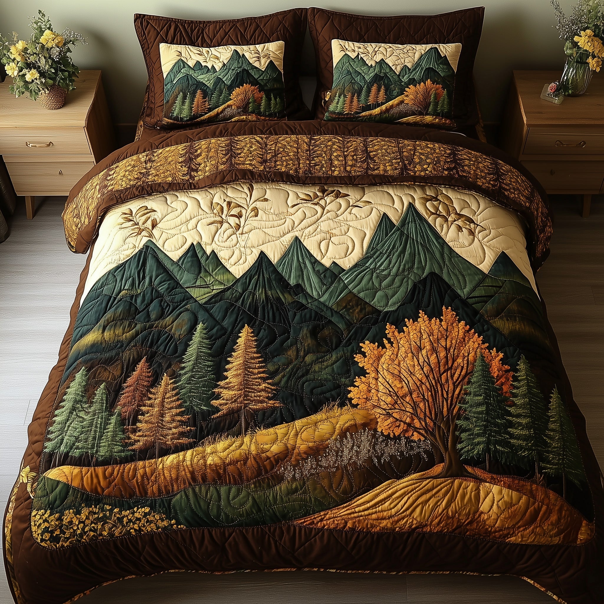 Rustic Woodland Quilted Bedding Set Rustic Woodland Space Gift For Rustic Woodland - Tradiviet