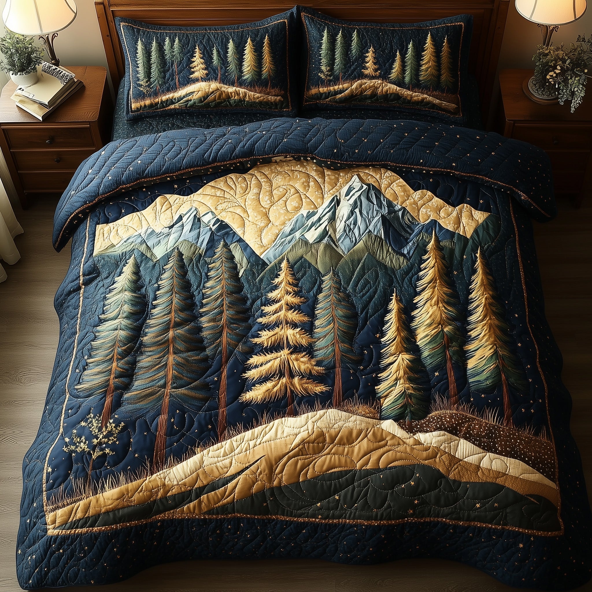 Rustic Woodland Quilted Bedding Set Rustic Woodland Vintage Gift For Woodland Fans - Tradiviet