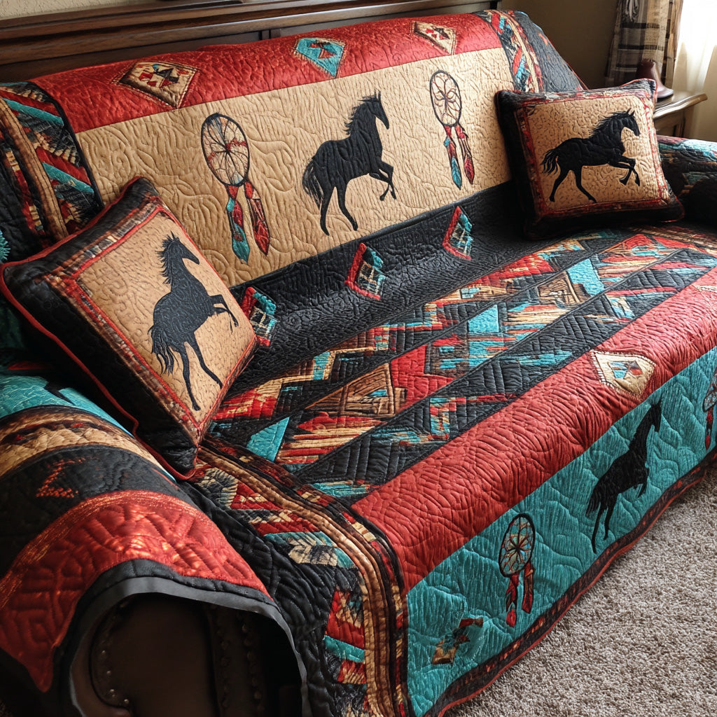 Rusty Dune Mustang Quilted Sofa Cover Neutral Home Room Decor Gift For Cozy Spaces - Tradiviet