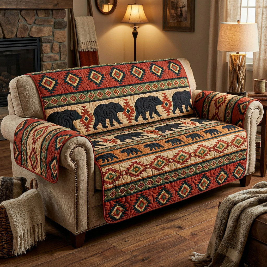Sacred Bear Quilted Sofa Cover Neutral Room Decor Bear Gifts For Her - Tradiviet
