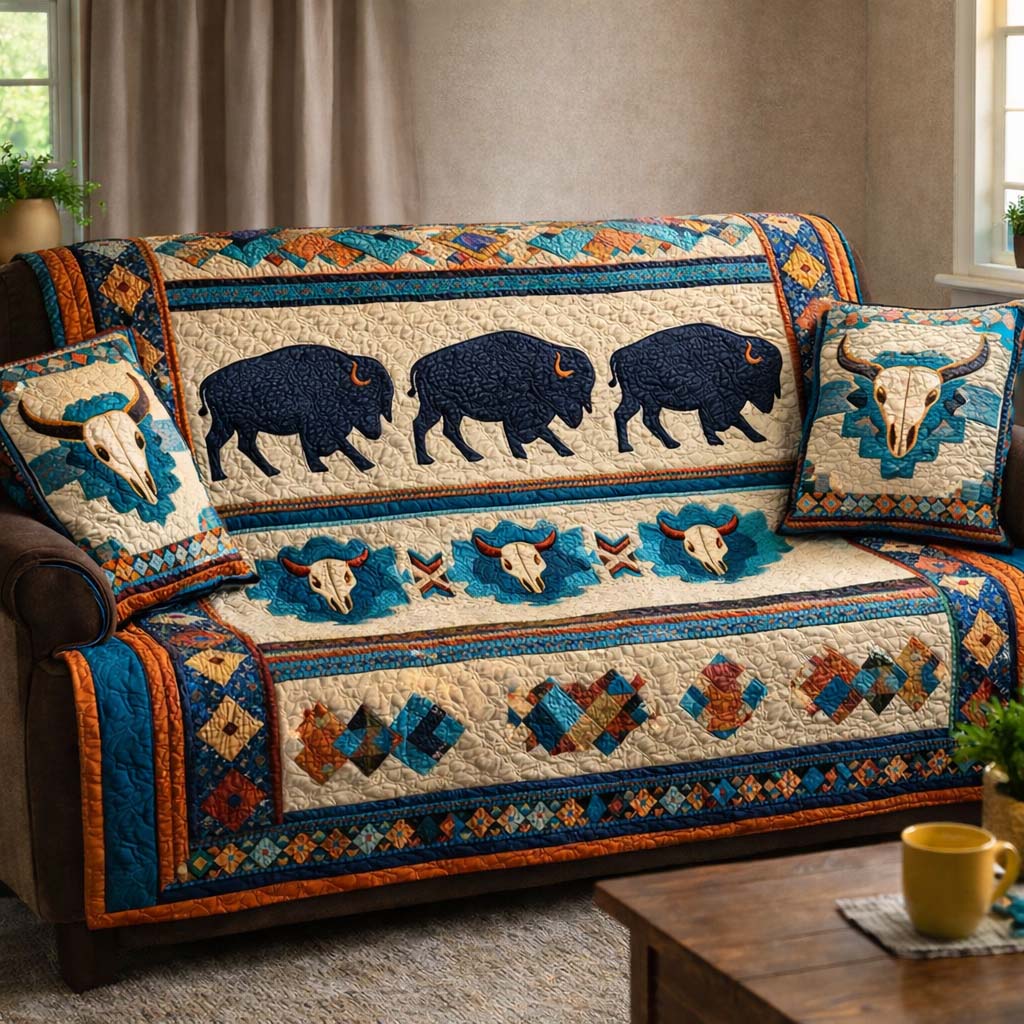 Sacred Bison Trail Quilted Sofa Cover Rustic Home Couch Cover Gift For Home Decorators - Tradiviet