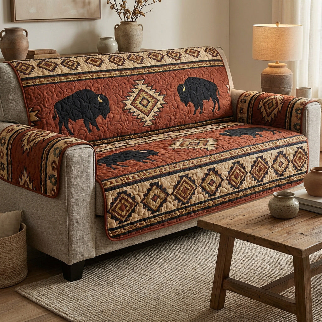 Sacred Buffalo Quilted Sofa Cover Sofa Protector Cover Native American Gift Items - Tradiviet