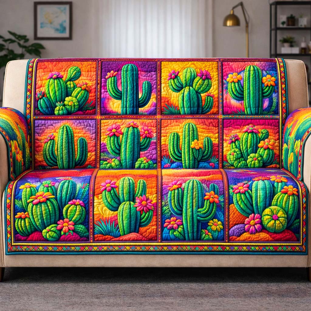 Sacred Cactus Quilted Sofa Cover Southwest Home Couch Cover Great Home Decor Finds - Tradiviet