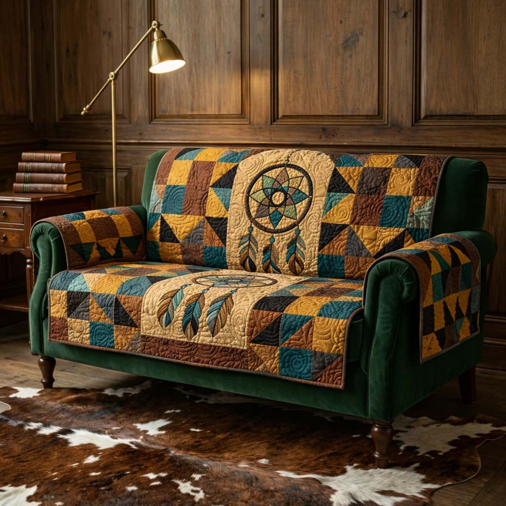 Sacred Dreamcatcher Vibe Quilted Sofa Cover Tribal Home Couch Cover Gifts For Room Decor - Tradiviet
