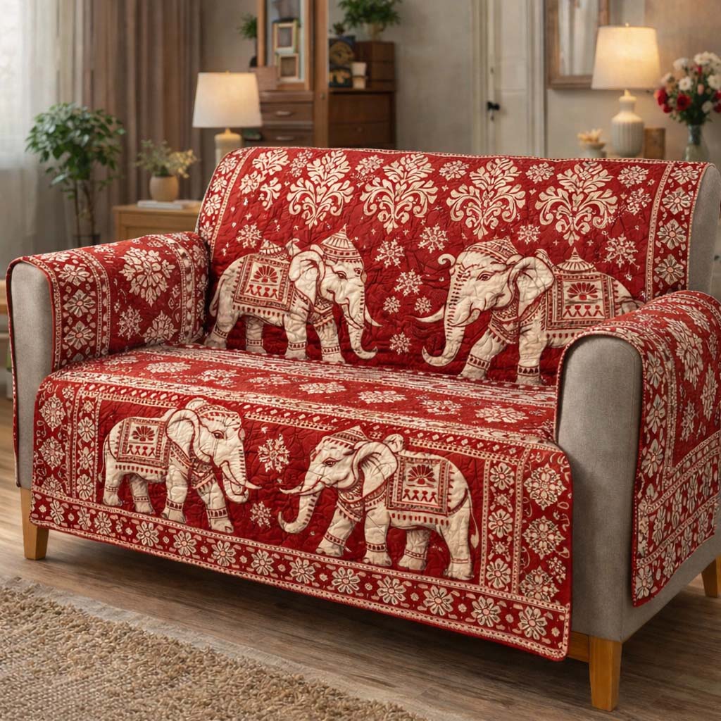 Sacred Elephant Grace Quilted Sofa Cover Safari Home Couch Cover Home Decor Gift Ideas - Tradiviet