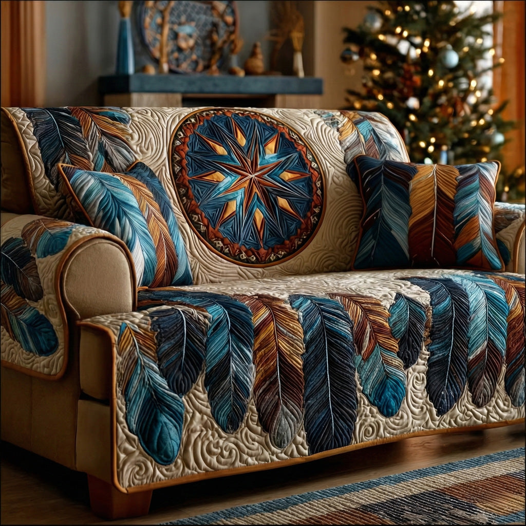 Sacred Feathers Quilted Sofa Cover Holiday Home Room Decor Best Home Decor Gifts - Tradiviet