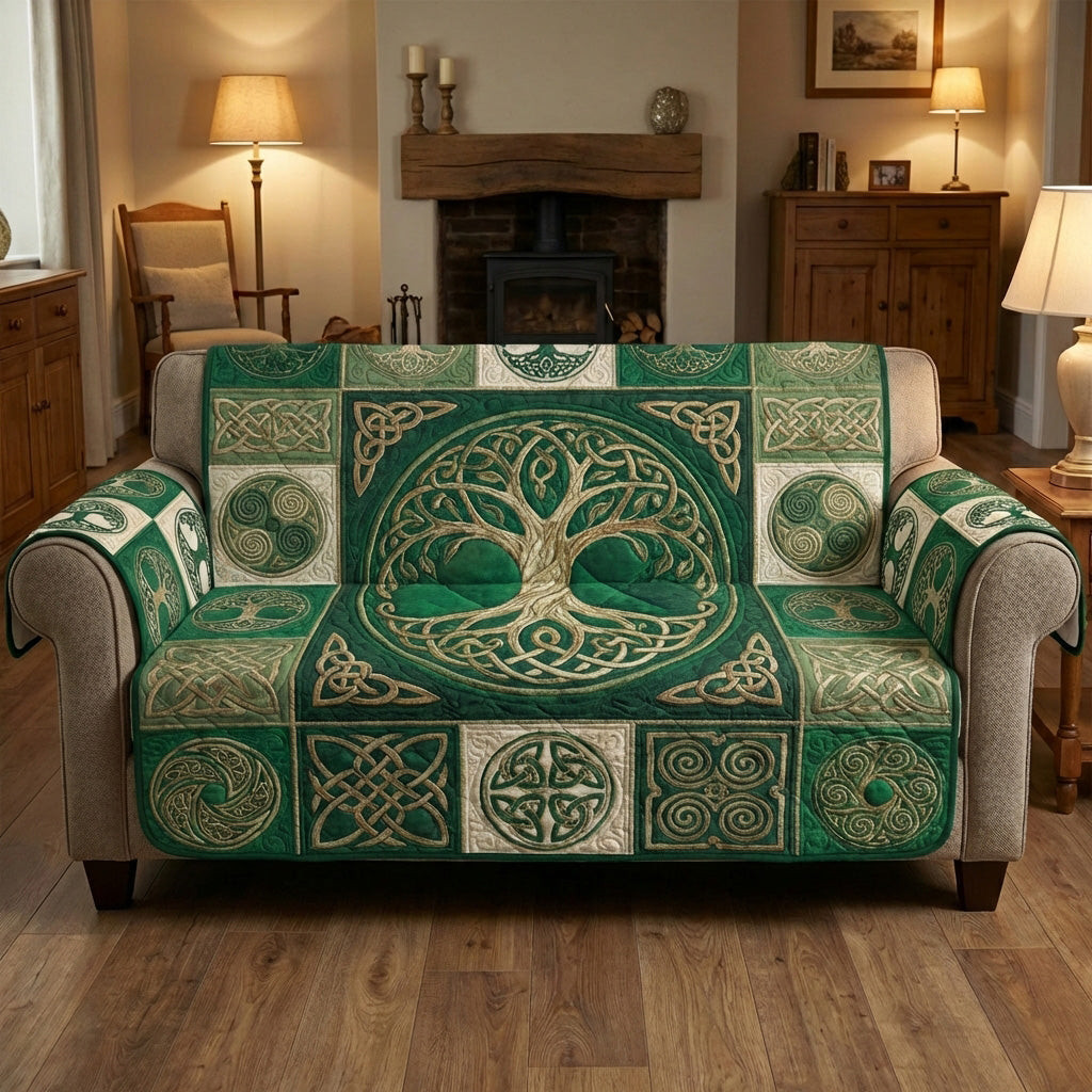 Sacred Green Tree Quilted Sofa Cover Covers For Sofas Tree Of Life Gifts For Women - Tradiviet