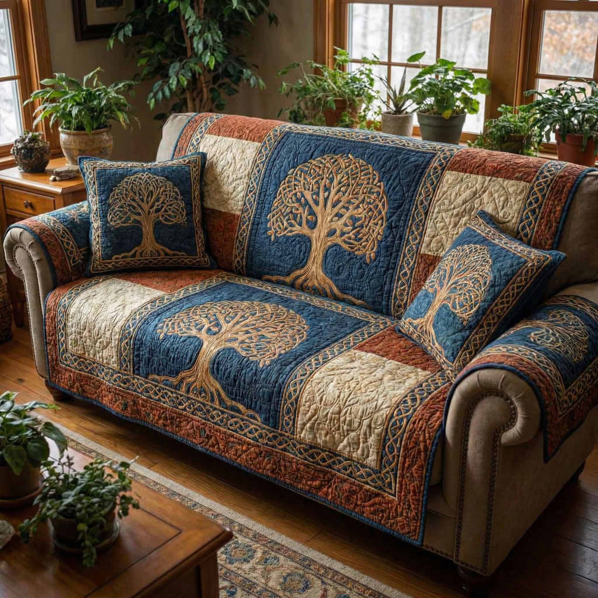Sacred Mosaic Quilted Sofa Cover Cute Room Decor Trendy Room Decor Gifts - Tradiviet