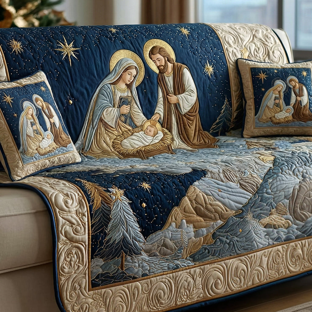 Sacred Star Nativity Quilted Sofa Cover Cozy Home Room Decor Great Housewarming Gift Ideas - Tradiviet
