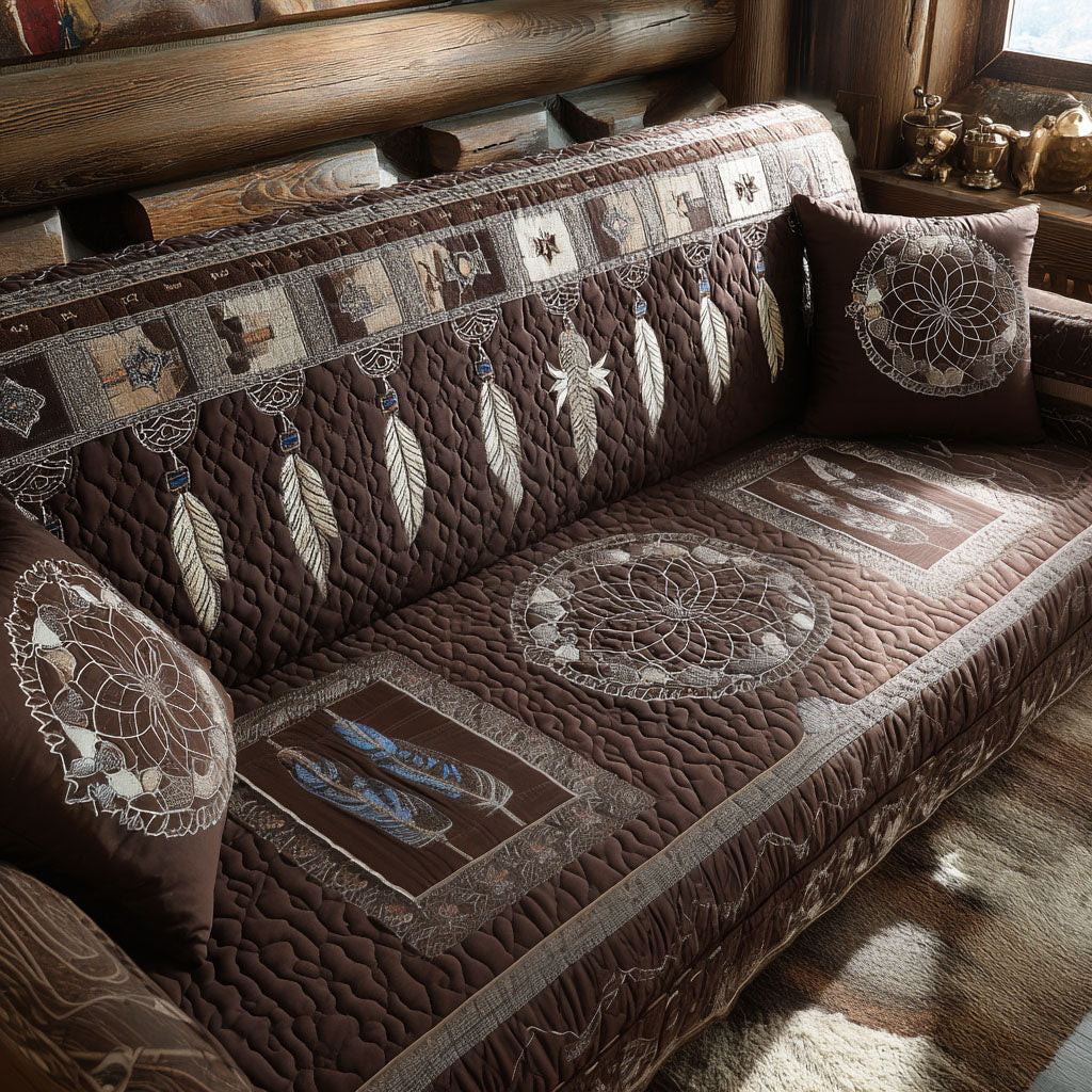 Sacred Thread Circle Quilted Sofa Cover Sofa Furniture Slip Covers Native American Christmas Gift Ideas - Tradiviet
