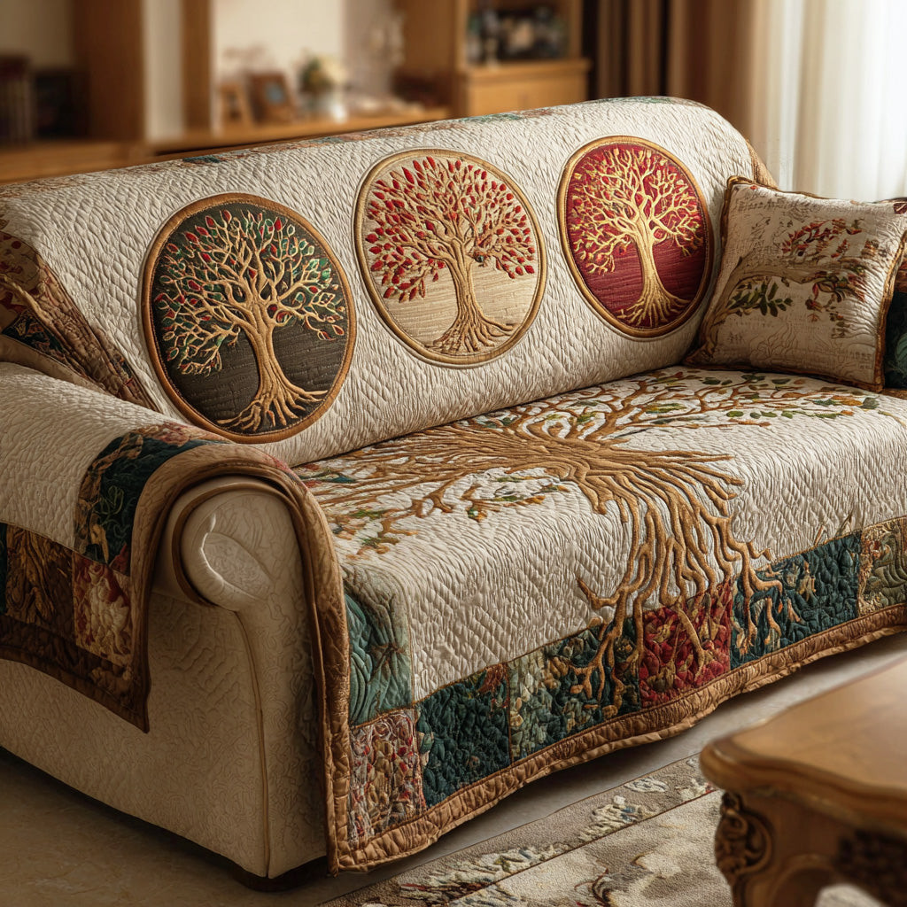 Sacred Tree Quilted Sofa Cover Sofa Protector Cover Tree Of Life Merchandise - Tradiviet