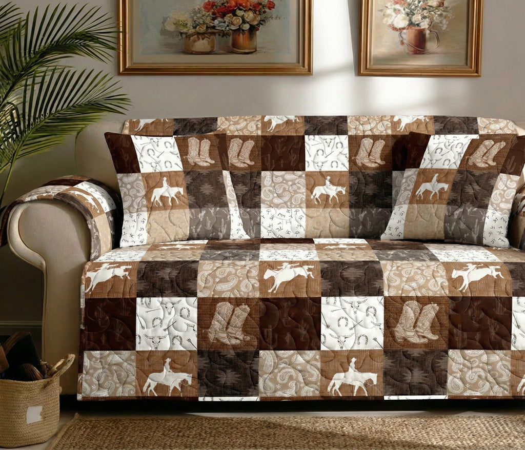 Saddle Brown Quilted Sofa Cover Luxury Home Room Decor Present For House Lovers - Tradiviet
