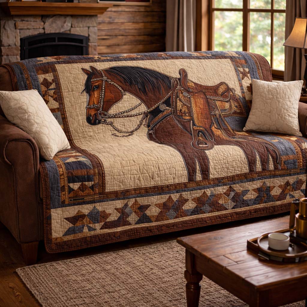 Saddled Grace Quilted Sofa Cover Western Home Couch Cover Cat Presents For Cat Lovers - Tradiviet