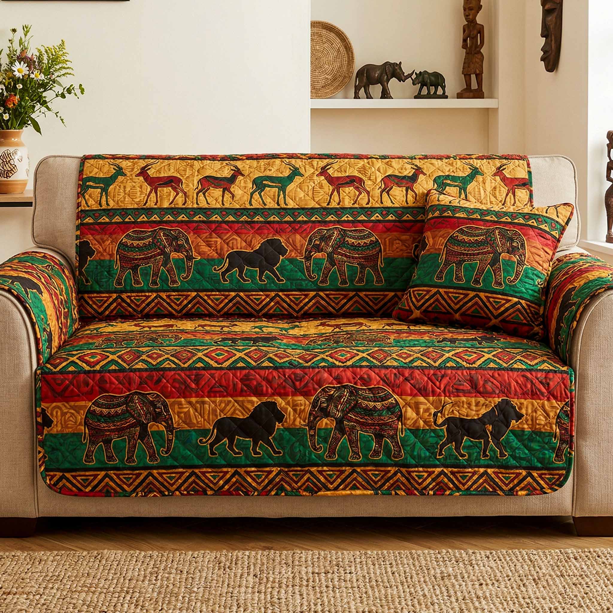 Safari Band Quilted Sofa Cover Creative Home Room Decor Gift For Home Decorators - Tradiviet