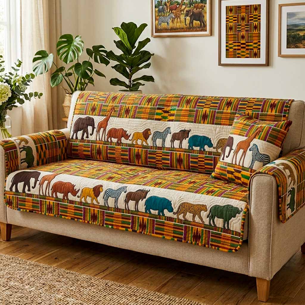 Safari Line Quilted Sofa Cover Soft Room Decor Home Gifts For Him - Tradiviet