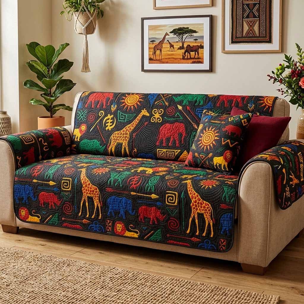 Safari Night Quilted Sofa Cover Simple Home Room Decor Best Home Decor Gifts - Tradiviet