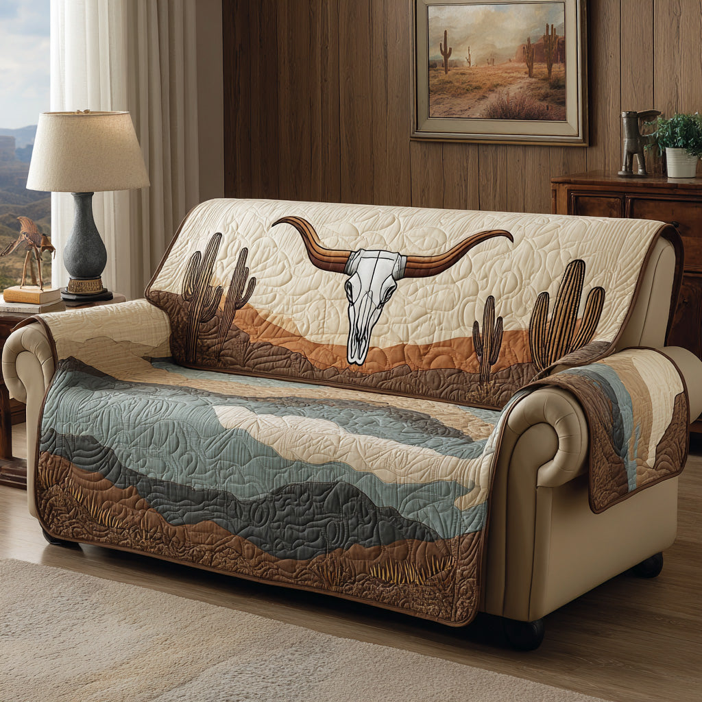 Sage Desert Longhorn Quilted Sofa Cover Elegant Home Room Decor Home Decor Gift Ideas - Tradiviet