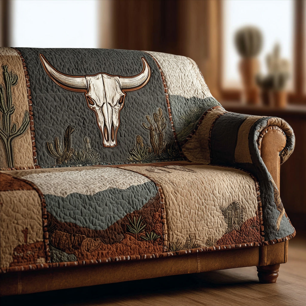 Sagebrush Longhorn Desert Quilted Sofa Cover Interior Room Decor Gift For Room Decor - Tradiviet