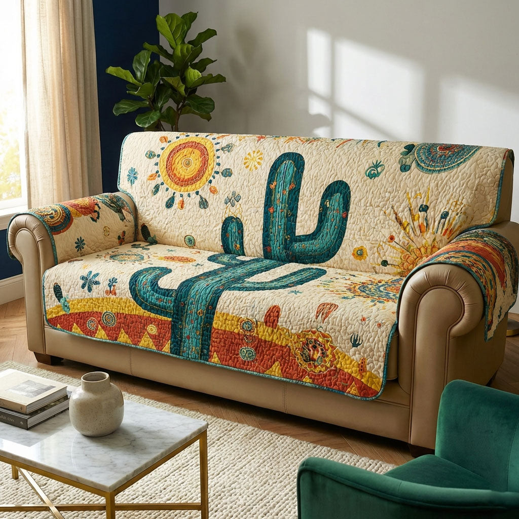 Saguaro Glow Quilted Sofa Cover Furniture Couch Covers Cactus Housewarming Gift - Tradiviet