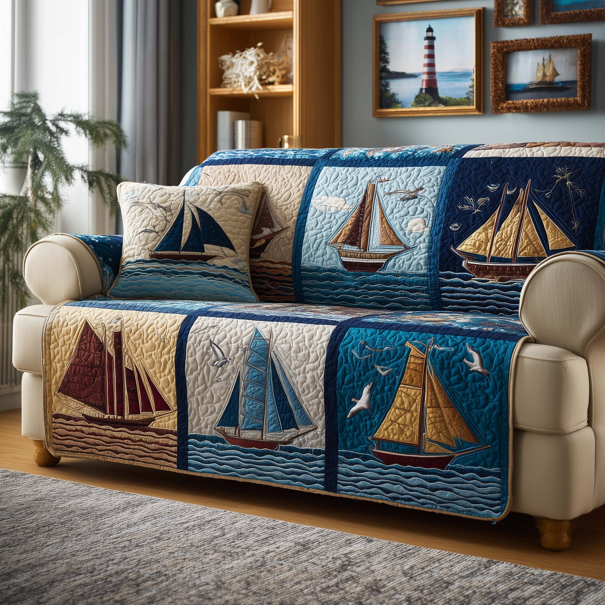 Sail Panels Quilted Sofa Cover Patchwork Home Couch Cover Home Decor Gift Ideas - Tradiviet