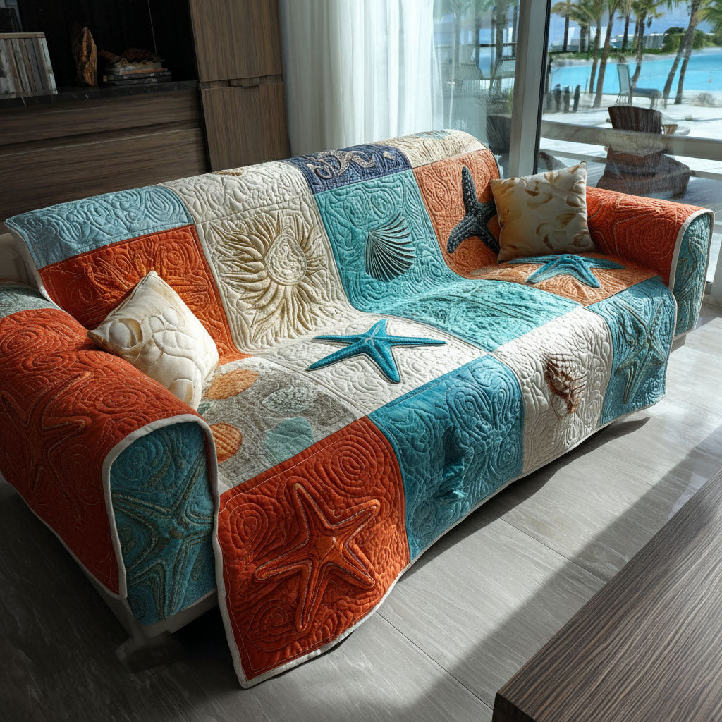 Sandy Shore Quilted Sofa Cover Covers For Sofas Gifts For An Ocean Lover - Tradiviet