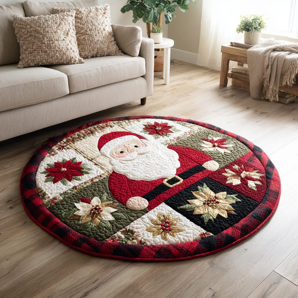 Santa Claus Christmas Quilted Round Mat Circle Rug Decor Xmas Holiday Family Gift Ideas - Tradiviet
