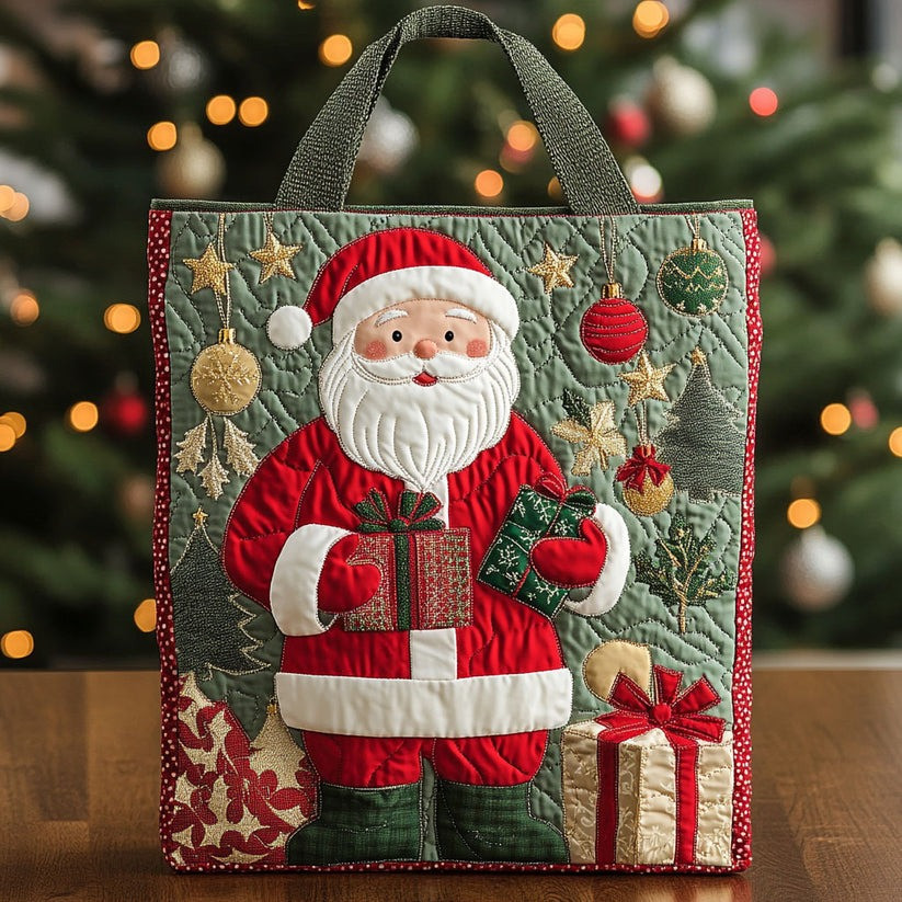 Santa Claus Happy Holiday Quilted Tote Bag Christmas Secret Santa Gifts - Tradiviet